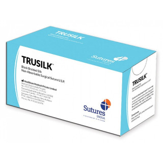 Suture non ass. trusilk caliber 3/0, curve 3/8, naald 19 mm - 70 cm - zwart - pak. 12 stuks.