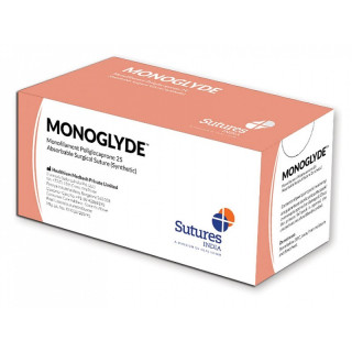 Suture ass. monoglyde calibre 3/0, courbe 3/8, aiguille 25 mm - 70 cm - incolore - pack. 12 pièces