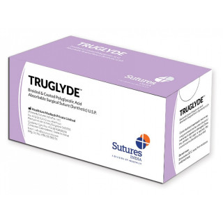 Nahtmaterial truglyde kaliber 0, kurve 1/2, nadel 40 mm - 90 cm - lila - packung. 12 stk.