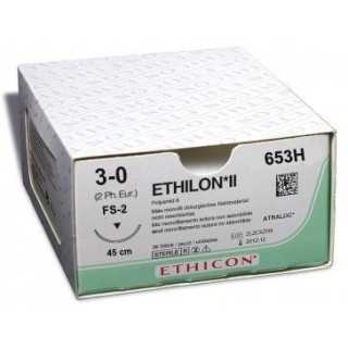 Sutura não absorvível ethicon ethilon 653h com agulha preta usp 3/0 de 3/8 x 19 mm - 1 pç.