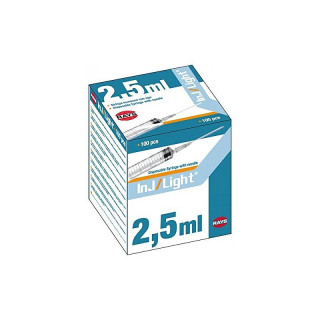 Hypodermisk sprøjte 2,5 ml inj/light med central luer-kegle med 23g nål - 100 stk.