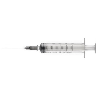 Seringa hipodérmica inj/light de 5 ml com cone luer central e agulha 22g - 100 unidades.