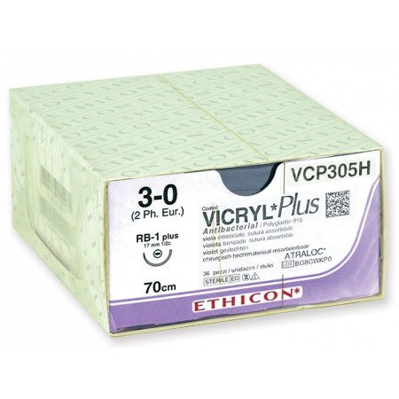 Sutura assorbibile in 56-70 giorni ethicon vicryl plus vcp305h - 3/0 ago 17 mm - confez. da 1 sutura