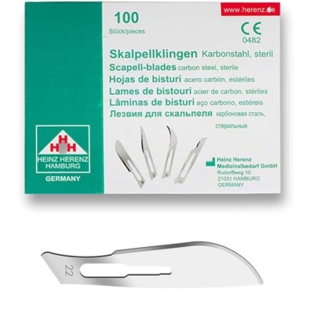Lame bisturi monouso sterili heinz herenz carbon steel n° 22 - 100 pz.