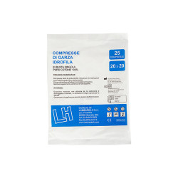 Compresse in garza idrofila sterile 10 x 10 cm, 25 strati