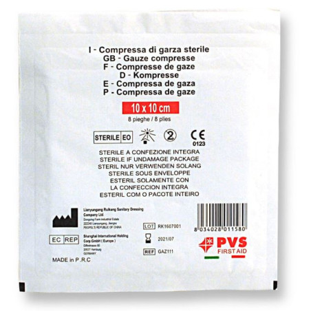 Compresse di garza tagliate sterili 4 strati, 10 x 10 in busta singola